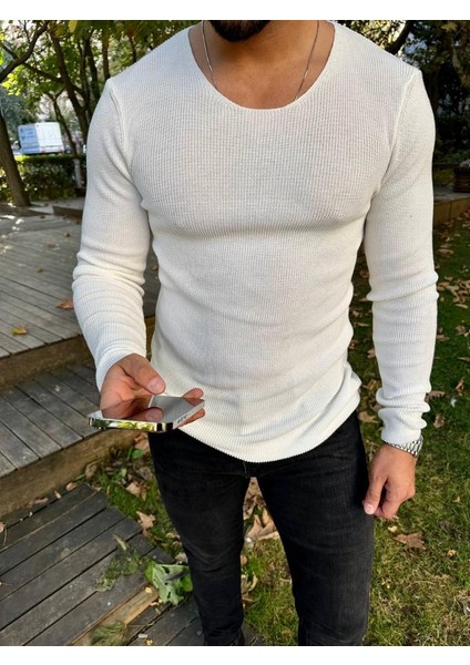 Kazak Örme Tüylenmez Naturel Pamuk Kazak Slim Fit Triko Dar Kesim Body Kazak