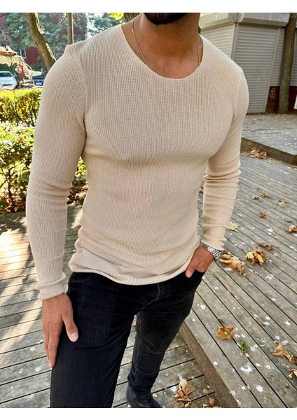 Kazak Örme Tüylenmez Naturel Pamuk Kazak Slim Fit Triko Dar Kesim Body Kazak