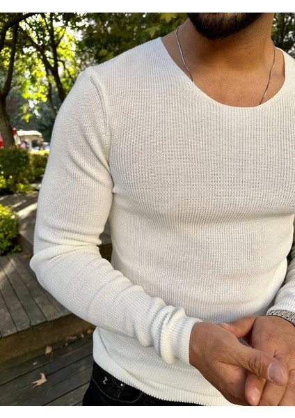 Kazak Örme Tüylenmez Naturel Pamuk Kazak Slim Fit Triko Dar Kesim Body Kazak