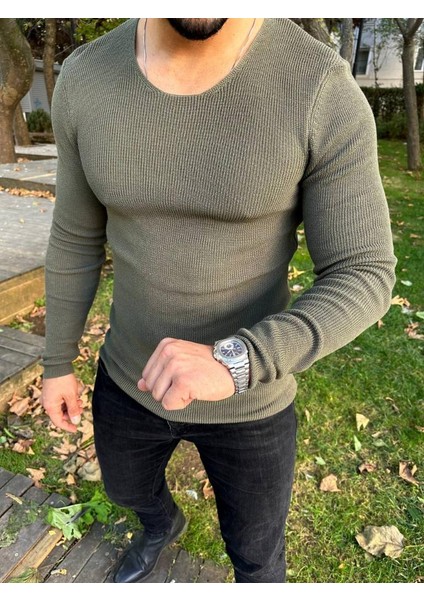 Kazak Örme Tüylenmez Naturel Pamuk Kazak Slim Fit Triko Dar Kesim Body Kazak