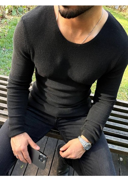 Kazak Örme Tüylenmez Naturel Pamuk Kazak Slim Fit Triko Dar Kesim Body Kazak