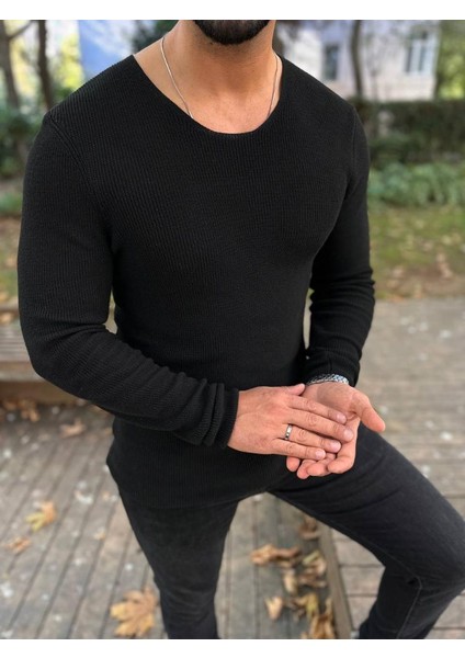 Kazak Örme Tüylenmez Naturel Pamuk Kazak Slim Fit Triko Dar Kesim Body Kazak