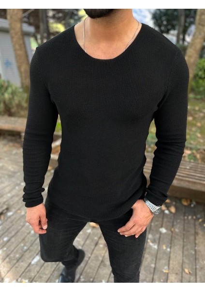 Kazak Örme Tüylenmez Naturel Pamuk Kazak Slim Fit Triko Dar Kesim Body Kazak