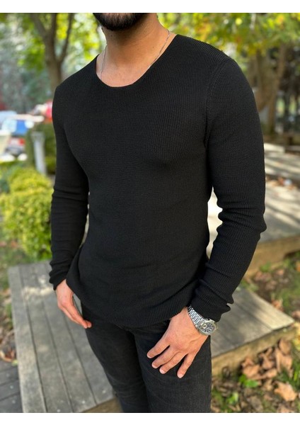 Kazak Örme Tüylenmez Naturel Pamuk Kazak Slim Fit Triko Dar Kesim Body Kazak