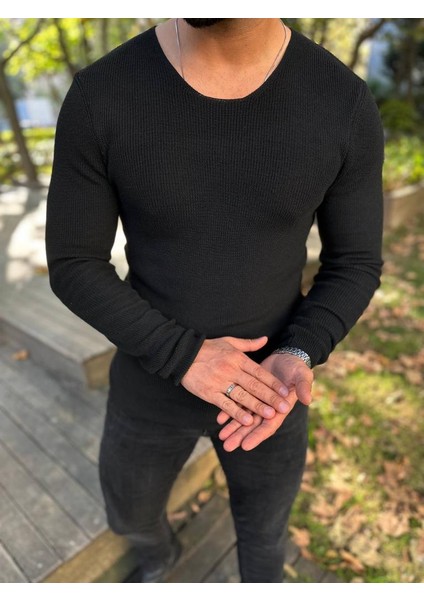 Kazak Örme Tüylenmez Naturel Pamuk Kazak Slim Fit Triko Dar Kesim Body Kazak