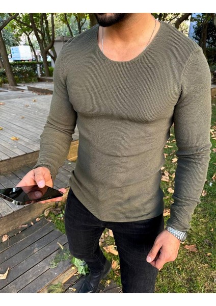 Kazak Örme Tüylenmez Naturel Pamuk Kazak Slim Fit Triko Dar Kesim Body Kazak fırsatları