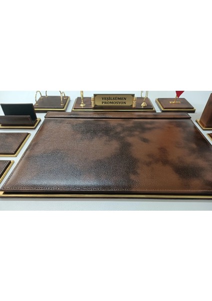 Bulut Kahve ve Gold Deriden Oluşan Lüks Tasarım Sümen ve Makam Takımı