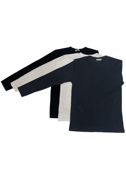 Erkek Bisiklet Yaka Uzun Kol Pamuklu 3'lü Tişört