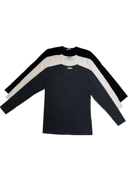 Erkek Bisiklet Yaka Uzun Kol Pamuklu 3'lü Tişört fiyatları