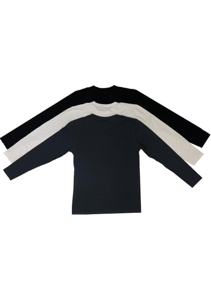 Erkek Bisiklet Yaka Uzun Kol Pamuklu 3'lü Tişört modelleri