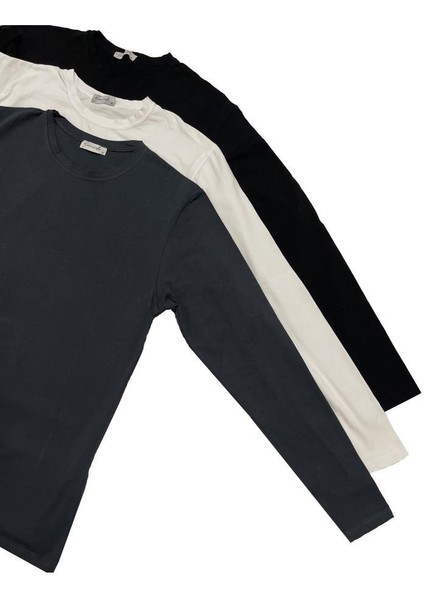 Erkek Bisiklet Yaka Uzun Kol Pamuklu 3'lü Tişört fırsatları