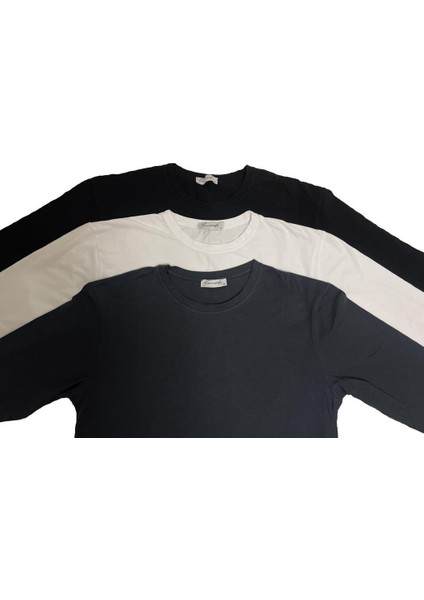 Erkek Bisiklet Yaka Uzun Kol Pamuklu 3'lü Tişört indirimleri