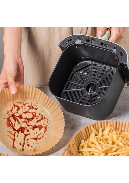 Hobi Bahçem Buffer® 50 Adet Air Fryer Pişirme Kağıdı Tek Kullanımlık Yağ Geçirmez Yuvarlak Tabak Model Pvc