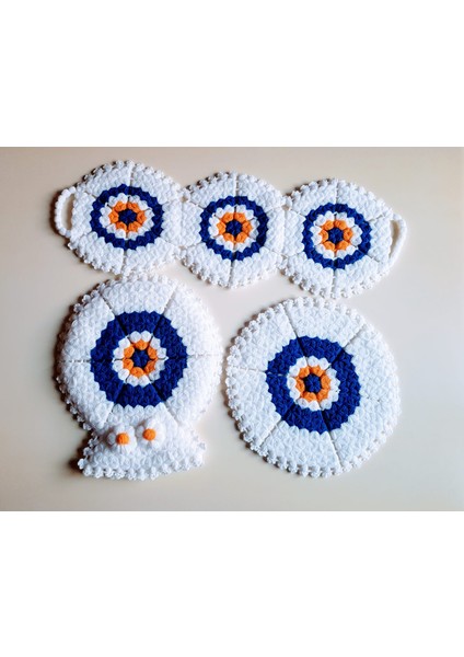 Banyo Lifi Yün El Örmesi 3'lü Ceyizlik Seti Nazar Bocuklu Desenli indirimleri