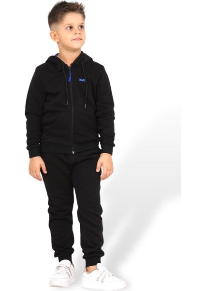 Unisex Kız ve Erkek Çocuk Kapüşonlu Fermuarlı Alt ve Üst Eşofman Takım Yüzde Yüz Pamuk