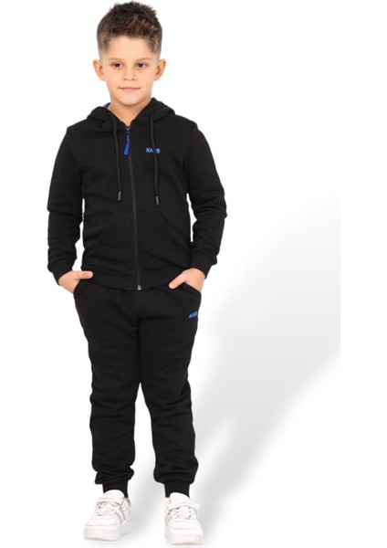 Unisex Kız ve Erkek Çocuk Kapüşonlu Fermuarlı Alt ve Üst Eşofman Takım Yüzde Yüz Pamuk