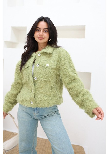 Kadın Gömlek Yaka Cepli Tüylü Mont | Şık & Zarif Tüylü Kışlık & Mevsimlik Mont