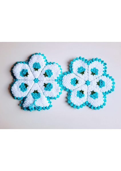 Banyo Lifi Yün El Örmesi 2'lü Ceyizlik Seti Papatya Desenli