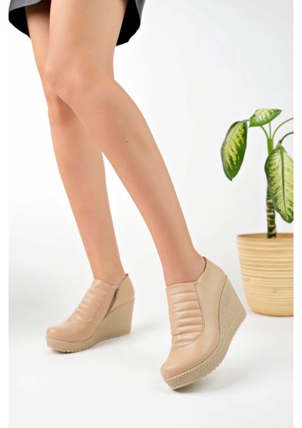 Dolgu Taban Fermuarlı Nut Cilt Kadın Ayakkabı modelleri