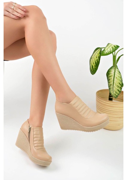 Dolgu Taban Fermuarlı Nut Cilt Kadın Ayakkabı fiyatları