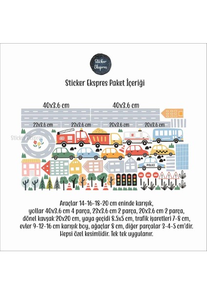 Yollar Araçlar ve Trafik Çocuk Odası Duvar Sticker Seti