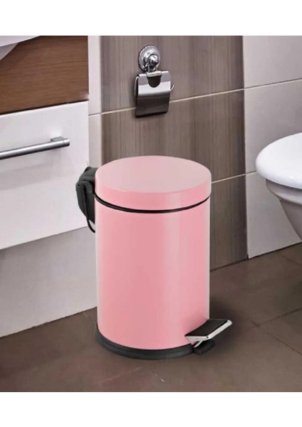Çelik Metal 5 Litre Pedallı Çöp Kovası Çöp Kutusu Pembe
