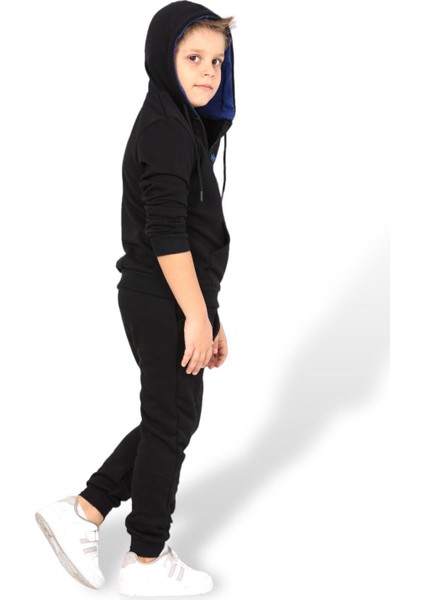 Unisex Kız ve Erkek Çocuk Kapüşonlu Fermuarlı Alt ve Üst Eşofman Takım Yüzde Yüz Pamuk