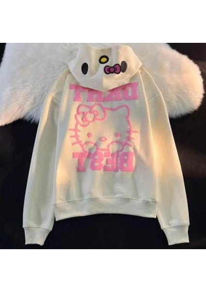 Ekru Hello Kitty Dkht Best Fermuarlı Kapüşonlu