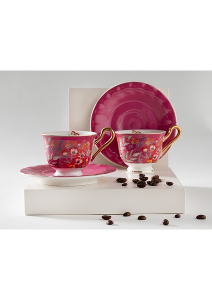 Miranda New Bone China 4 Parça 2 Kişilik Kahve Fincan Takımı 90 ml Pembe