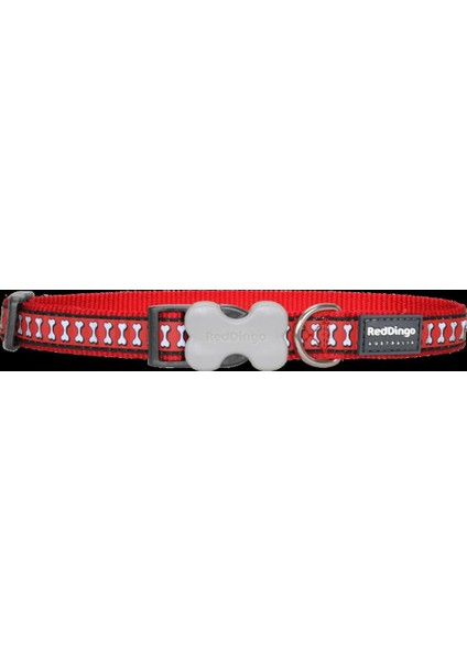 Reddingo Reflektörlü Kemik Desenli Kırmızı Boyun Tasması L 25 mm 41 x 63 cm