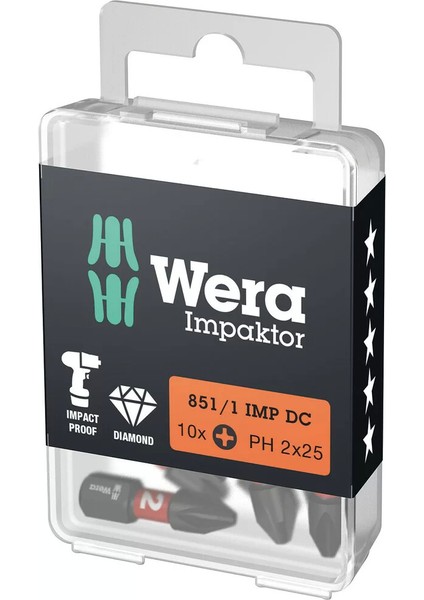 851/1 IMP DC Yıldız Bits Uç 25mm PH2 10 Adet 05057616001