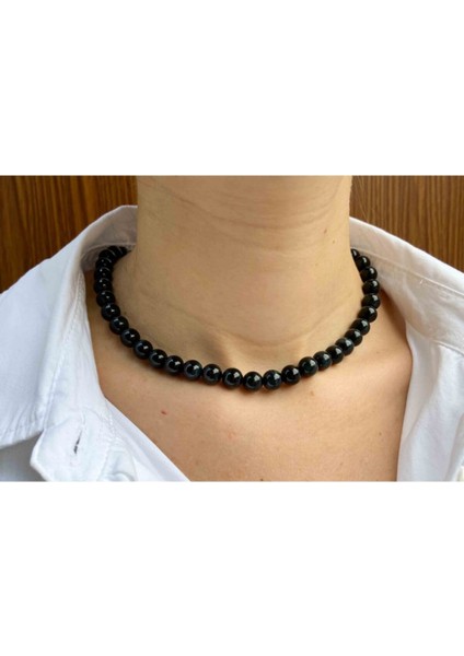 Sertifikalı Siyah Turmalin Taşı Doğaltaş Kolye 8 mm