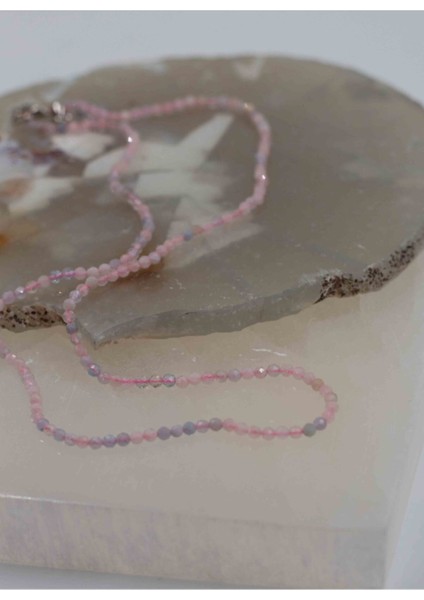 Sertifikalı Morganit Taşı Doğaltaş Ince Kolye 2 mm