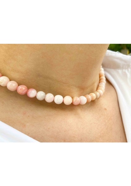 Sertifikalı Pembe Opal Taşı Doğaltaş Kolye 8 mm