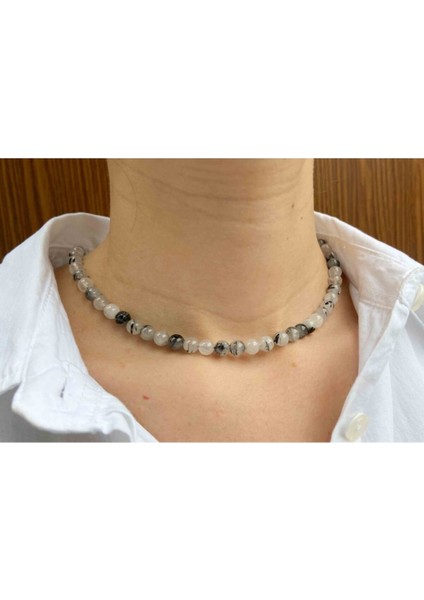 Sertifikalı Rutil Kuvars Taşı Doğaltaş Kolye 8 mm