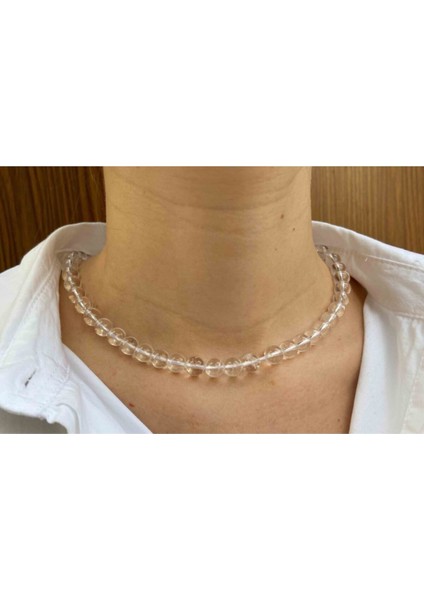 Sertifikalı Kristal Kuvars Taşı Doğaltaş Kolye 8 mm