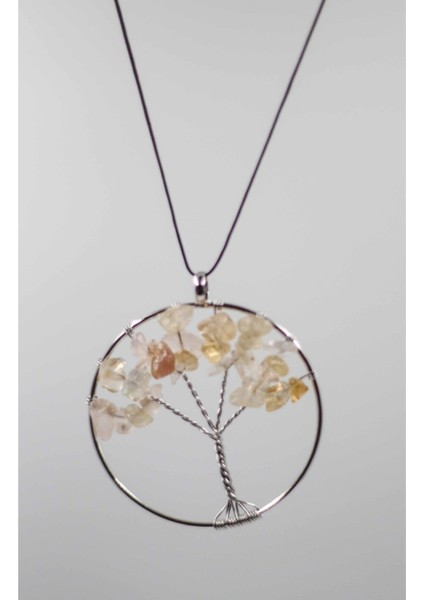 Sertifikalı Kadın Hayat Ağacı Kolye Sitrin Taşı