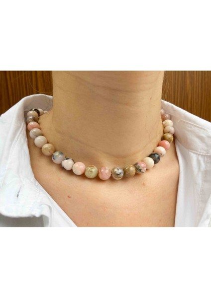 Sertifikalı Pembe Opal Taşı Doğaltaş Kolye 10 mm