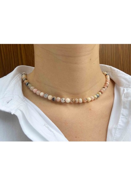 Sertifikalı Pembe Opal Taşı Doğaltaş Kolye 6 mm