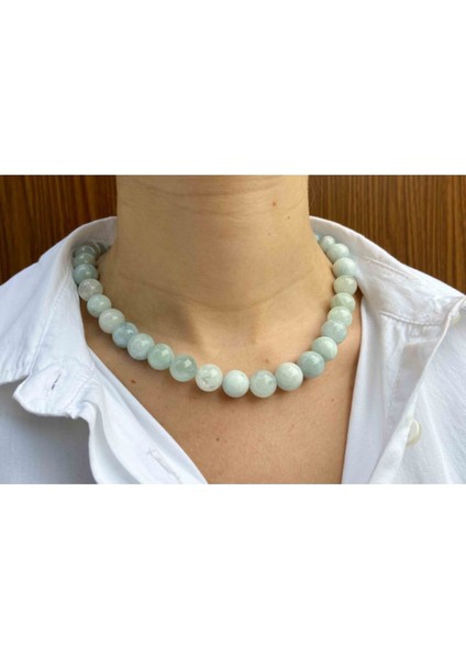 Sertifikalı Akuamarin Taşı Doğaltaş Kolye 12 cm