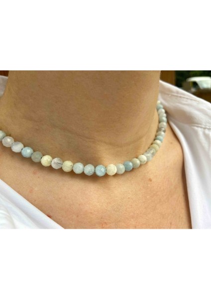 Sertifikalı Akuamarin Taşı Doğaltaş Kolye 6 mm Faset fiyatları