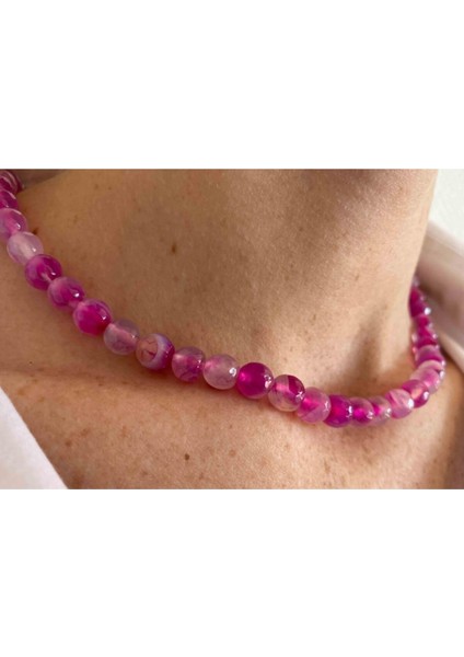 Sertifikalı Pembe Akik Taşı Doğaltaş Kolye 8 mm Faset fiyatları