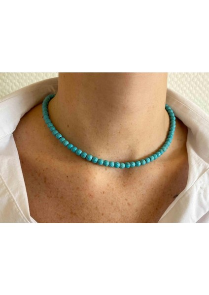 Sertifikalı Turkuaz Taşı Doğaltaş Kolye 6 mm