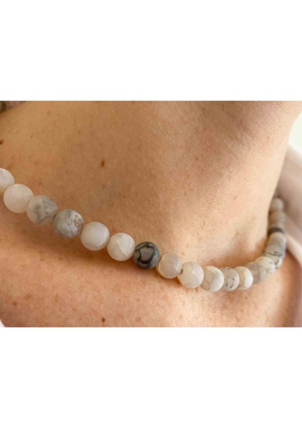 Sertifikalı Beyaz Akik Doğal Taş Kolye fiyatları