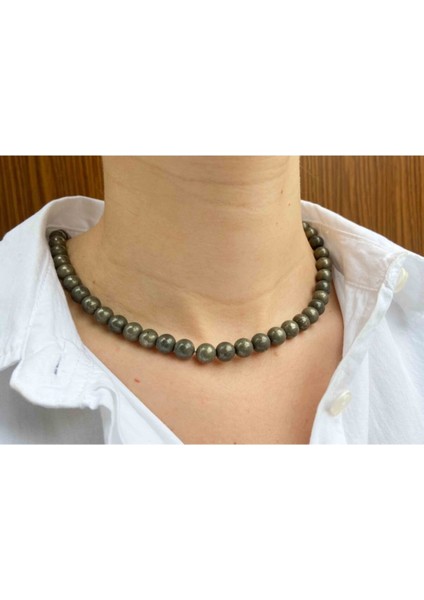 Sertifikalı Pirit Taşı Doğaltaş Kolye 8 mm
