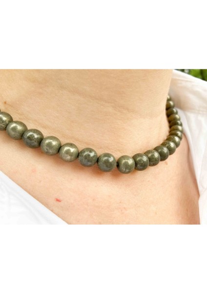 Sertifikalı Pirit Taşı Doğaltaş Kolye 8 mm fiyatları