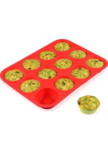 12 Bardak Silikon Muffin Tavası - Yapışmaz Bpa Free Cupcake Tavası 1 Paket Normal Boy Silikon Kalıp (Yurt Dışından)