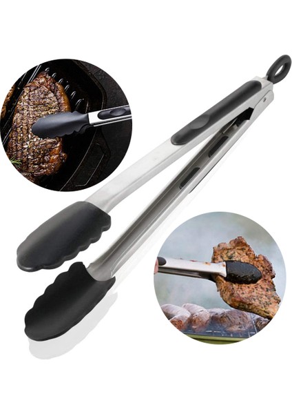 Mutfak Pişirme Maşası, 600°F Yüksek Isıya Dalı Yapışmaz Silikon Uçlu ve Paslanmaz Çelik Saplı, Yemek Izgarası, Salata, Barbekü, Kızartma Için (Yurt Dışından)