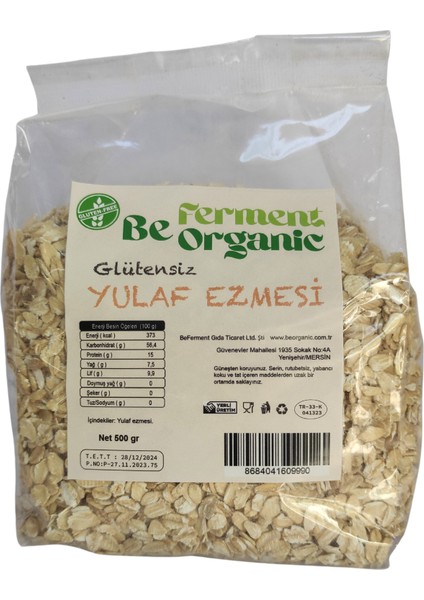 BEFERMENT Organik Glutensiz Yulaf Ezmesi 500 gr