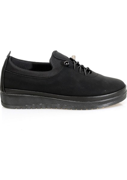Siyah Nubuk Lastik Bağcıklı Sade Günlük Anne Ayakkabısı fiyatları